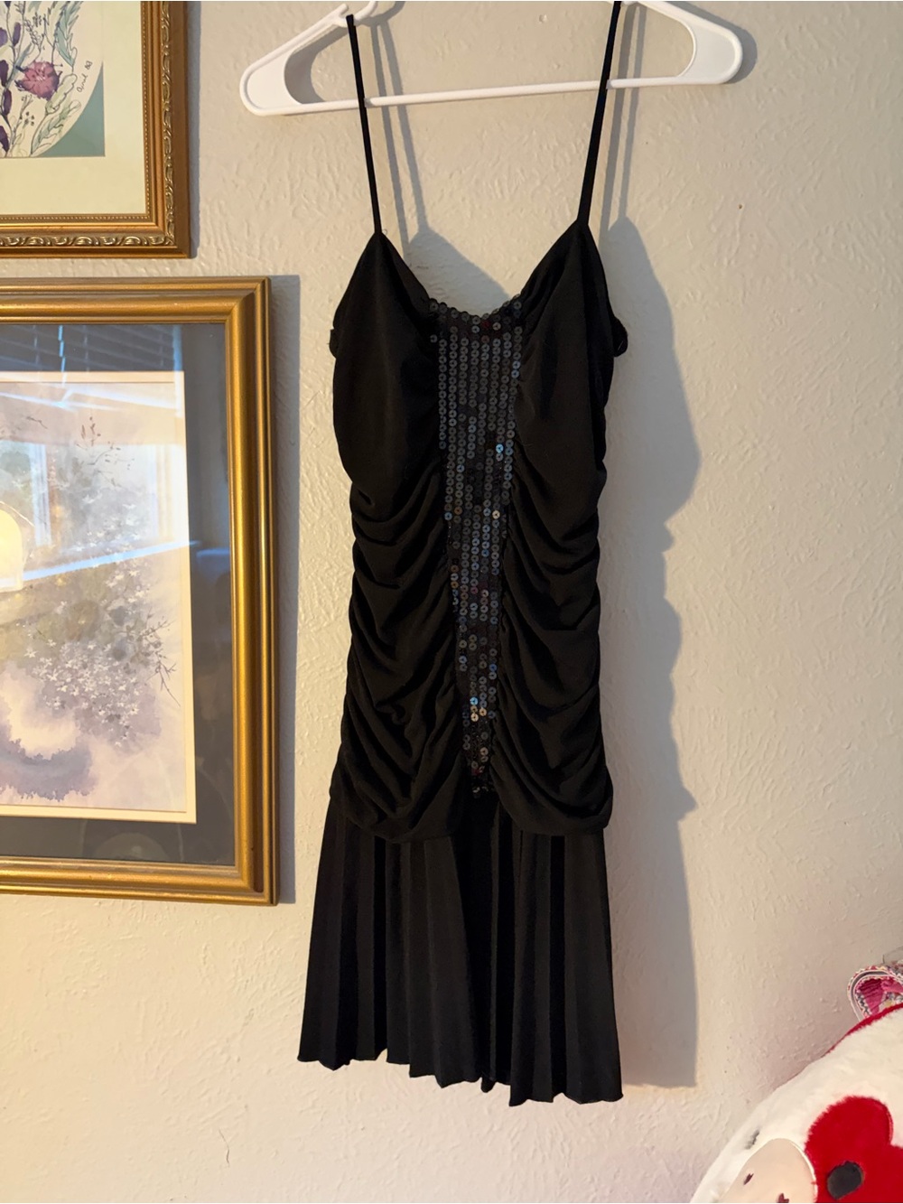 Black Sequin Ruched Dress - Women